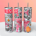 Nurse Pink Daisy leopard print hot pink caduceus 20oz skinny tumbler