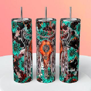 Dreamcatcher Bull Skull Floral Teal 20oz Tumbler