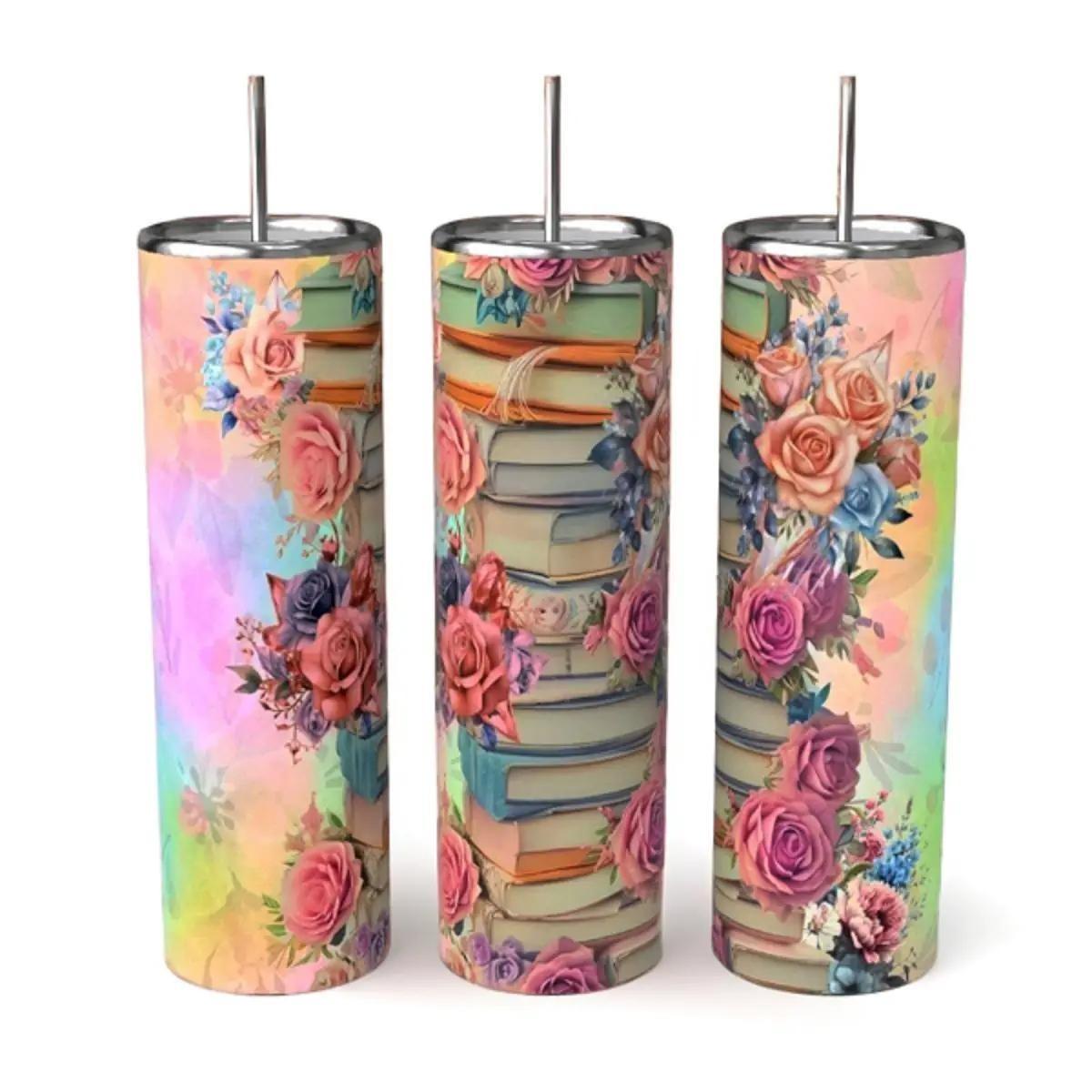 Floral Book Stack 20oz Skinny Tumbler