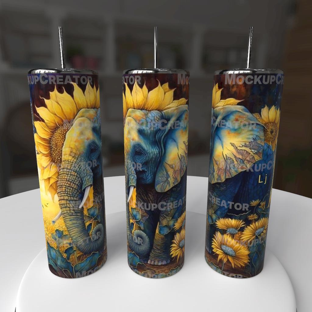 Elephant & Sunflowers Blue 20oz Tumbler