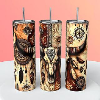 Boho Tribal Bull Skull Dreamcatcher Earth Tones 20oz Tumbler