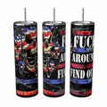 F*ck Around Find Out American Flag Skull Barbed Wire 20oz Tumbler
