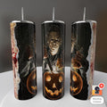 Michael Myers Halloween Pumpkin jack-o-lantern dark torn paper 20oz skinny tumbler