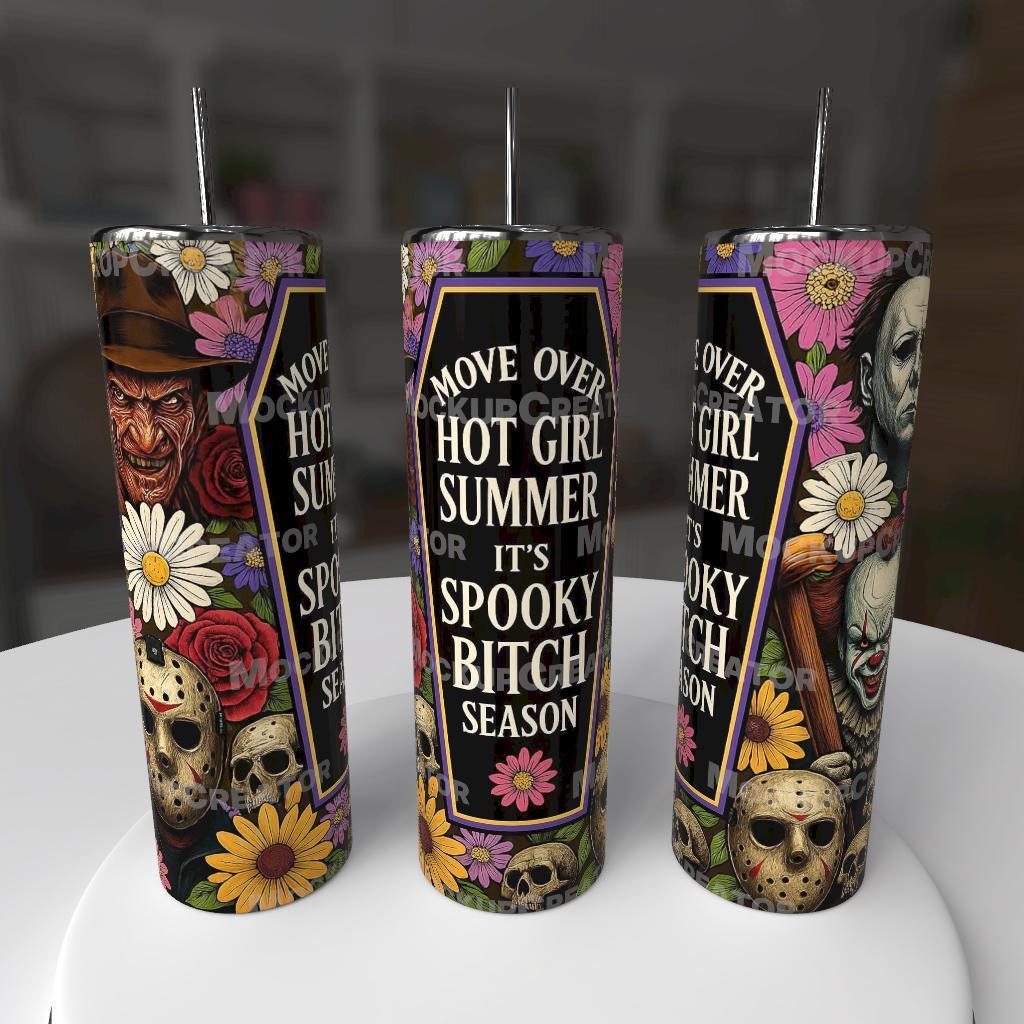Spooky Bitch Season Horror Icons Floral 20oz Tumbler