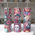 Floral Horror Villains pink roses Ghostface Freddy Michael Myers Chucky 20oz skinny tumbler