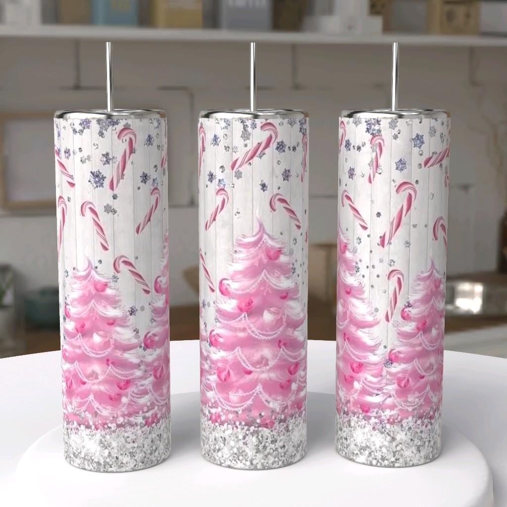 Pink Candy Cane Christmas Tree Tumbler