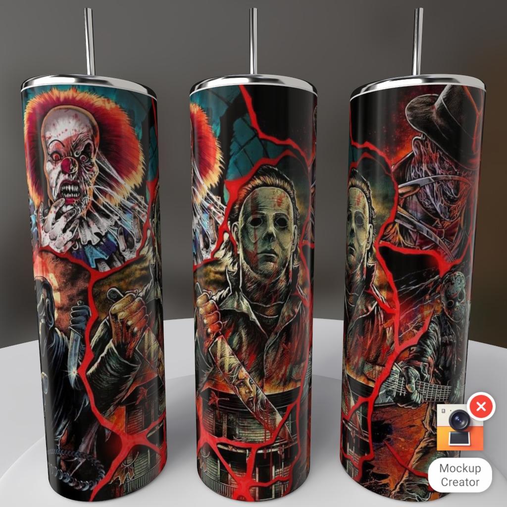 Horror Villains Red Lightning Pennywise Michael Myers Freddy 20oz skinny tumbler
