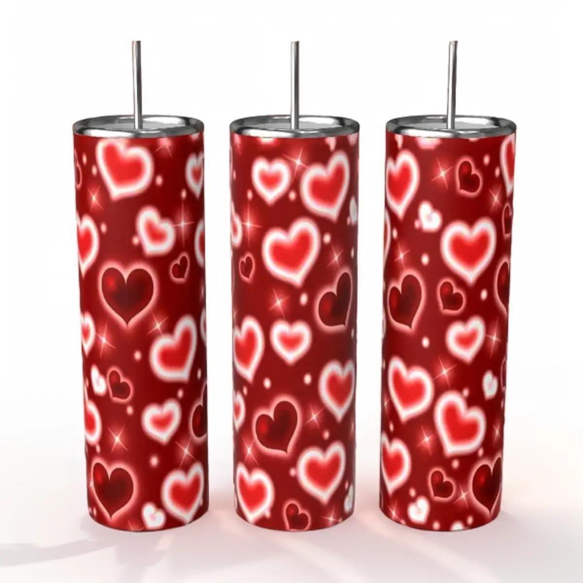 Glowing Red Hearts 20oz Skinny Tumbler