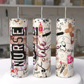 Nurse Brave Angel burlap floral stethoscope 20oz skinny tumbler