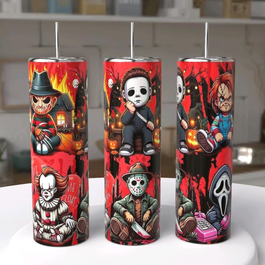 Chibi Horror Characters Freddy Michael Myers Jason Chucky Ghostface Pennywise 20oz skinny tumbler