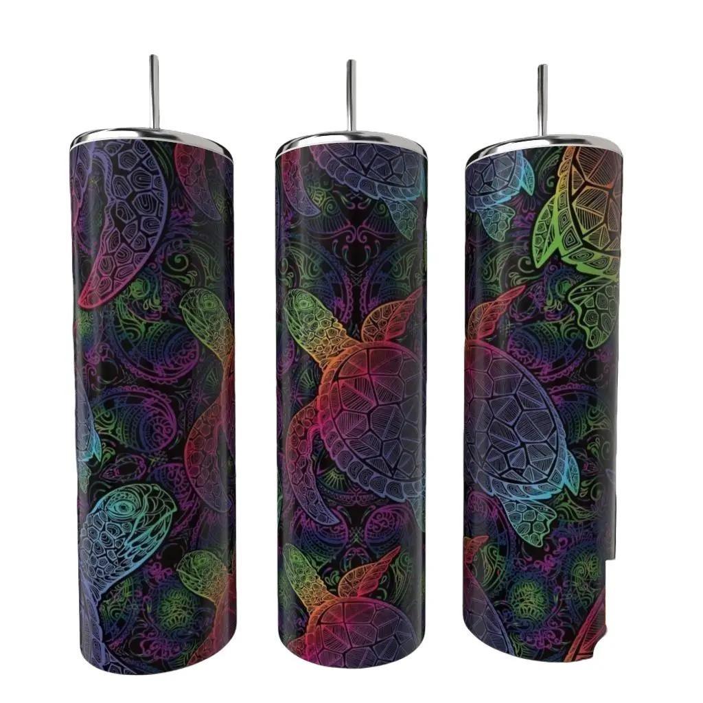 Neon Rainbow Mandala Turtles 20oz Tumbler