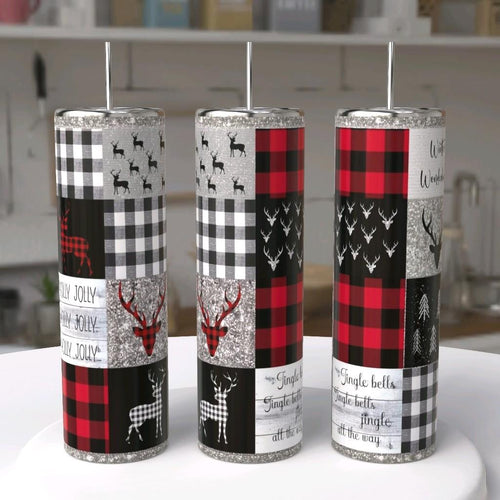 Buffalo Plaid Reindeer Christmas Tumbler