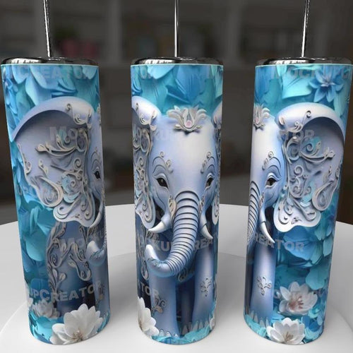 3D Blue Elephant Floral 20oz Tumbler