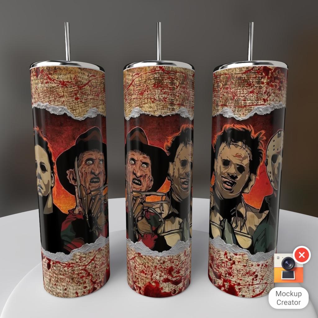 Horror Villains Vintage Torn Paper Michael Myers Freddy Leatherface Jason 20oz skinny tumbler