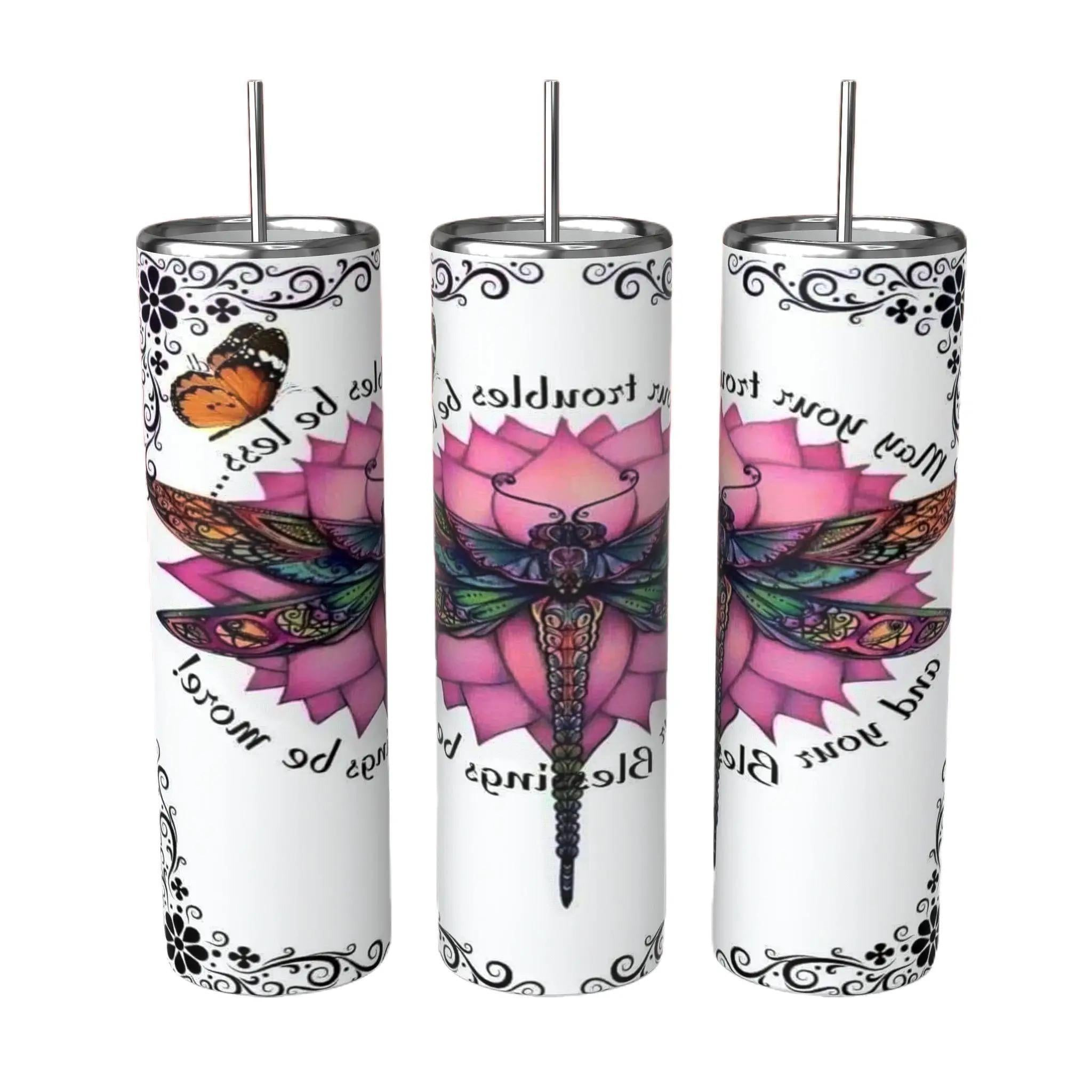 May Your Troubles Be Less Dragonfly Lotus 20oz Tumbler