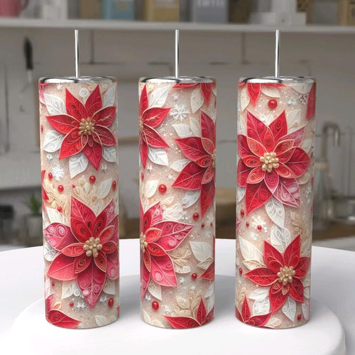3D Poinsettia Christmas Tumbler