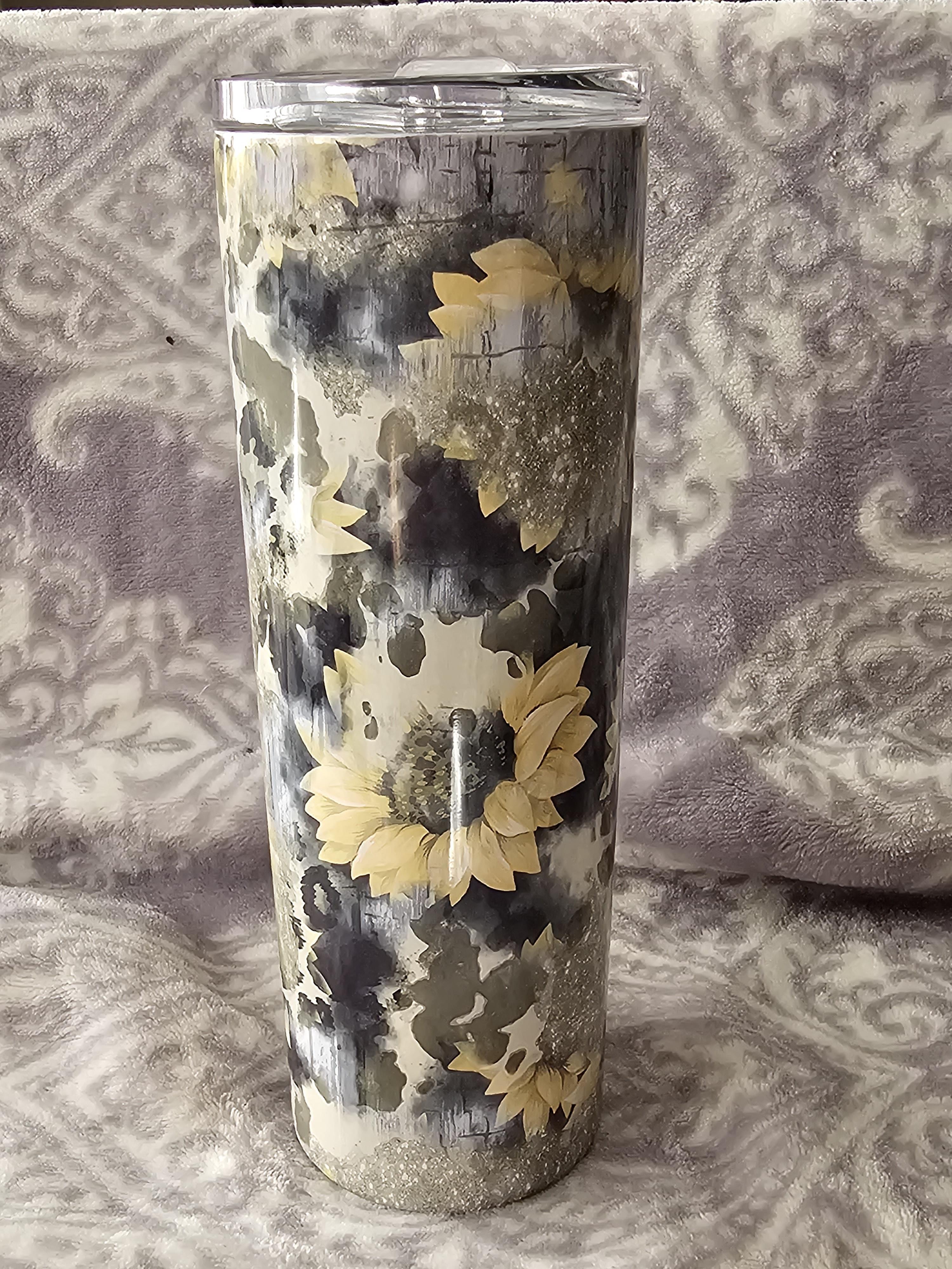 Sunflowers & Gray Leopard 20oz Skinny Tumbler