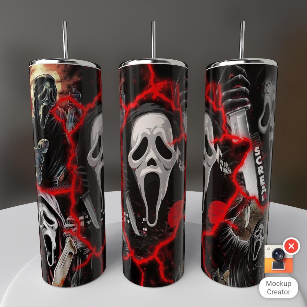 Ghostface Scream red lightning multi-pose black 20oz skinny tumbler
