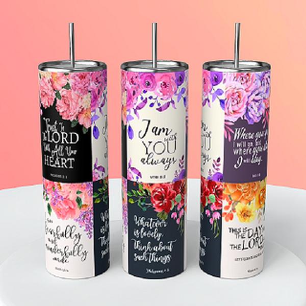 Multi-Scripture Floral Panels 20oz Tumbler