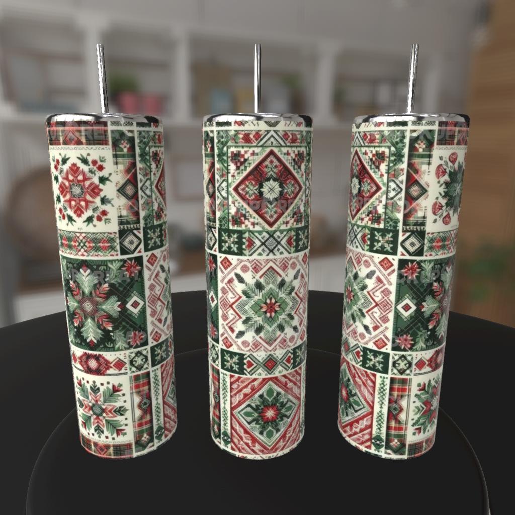 Christmas Quilt Patchwork 20oz Skinny Tumbler