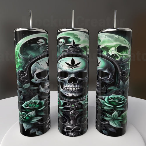 Cannabis Skull Green Roses Tumbler
