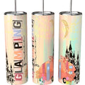 Glamping Queen pastel pink vintage camper gold moon 20oz skinny tumbler