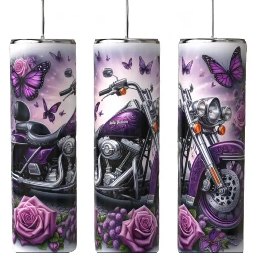Purple Harley Butterfly Rose 20oz Tumbler