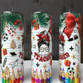 Santa's Favorite Teacher festive messy bun 20oz skinny tumbler