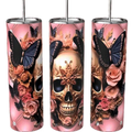 Gold Skull Pink Roses Black Butterfly 20oz Tumbler