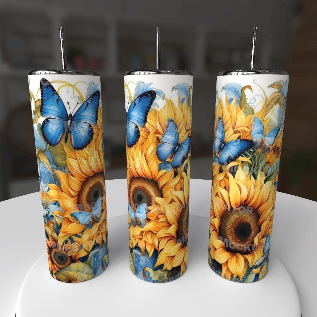Blue Butterfly Sunflower 20oz Tumbler
