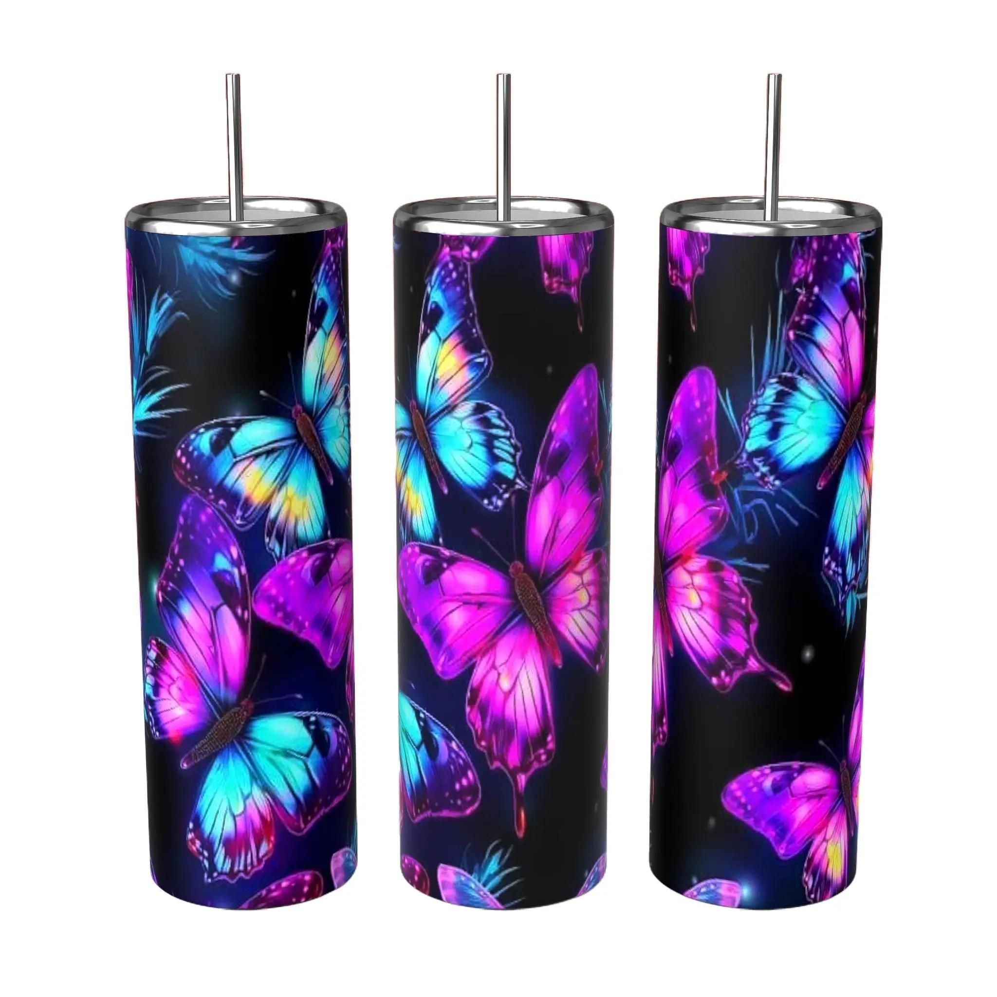 Neon Purple Blue Butterfly 20oz Tumbler