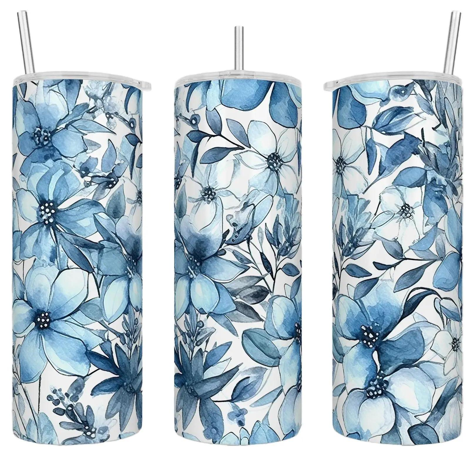 Blue Watercolor Floral 20oz Tumbler