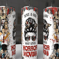 Just a Girl Who Loves Horror Movies messy bun 20oz skinny tumbler with horror characters