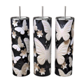 3D White Butterfly Black 20oz Tumbler