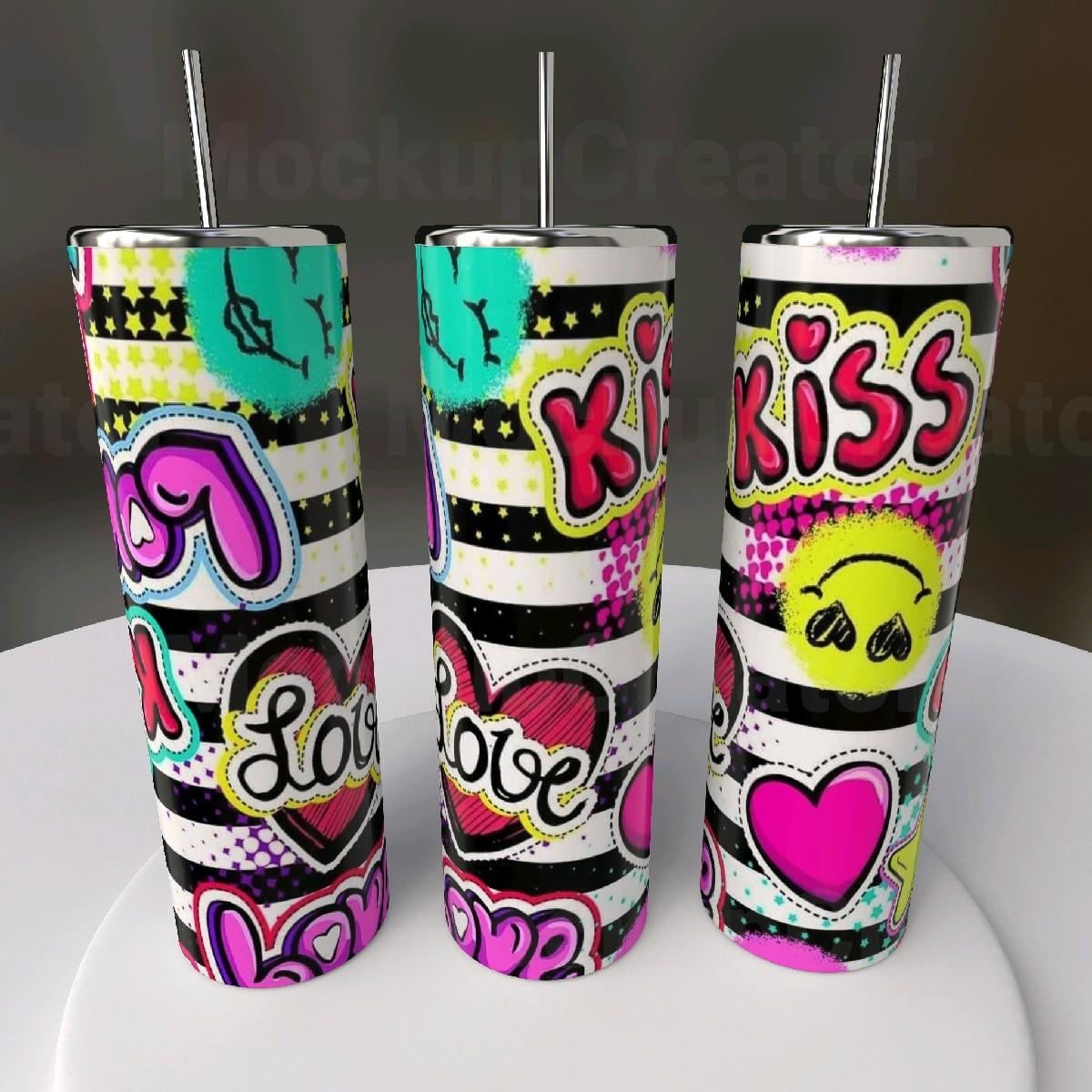 Kiss Love Graffiti 20oz Skinny Tumbler - Pop Art Valentine Gift