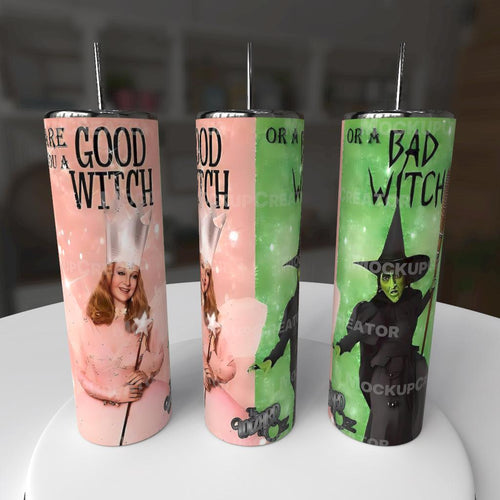 Are You a Good Witch or a Bad Witch 20oz Tumbler - Wizard of Oz Glinda and Wicked Witch design pink and green