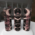 Dark Romance Bats and Moon 20oz Stainless Steel Tumbler - rose gold and black crescent moon bat and celestial compass design