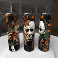 Michael Myers Halloween 20oz Stainless Steel Tumbler - iconic white mask with autumn leaves and dark background