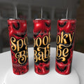 Spooky Babe 20oz Stainless Steel Tumbler - red black and gold bat design with Spooky Babe gold script