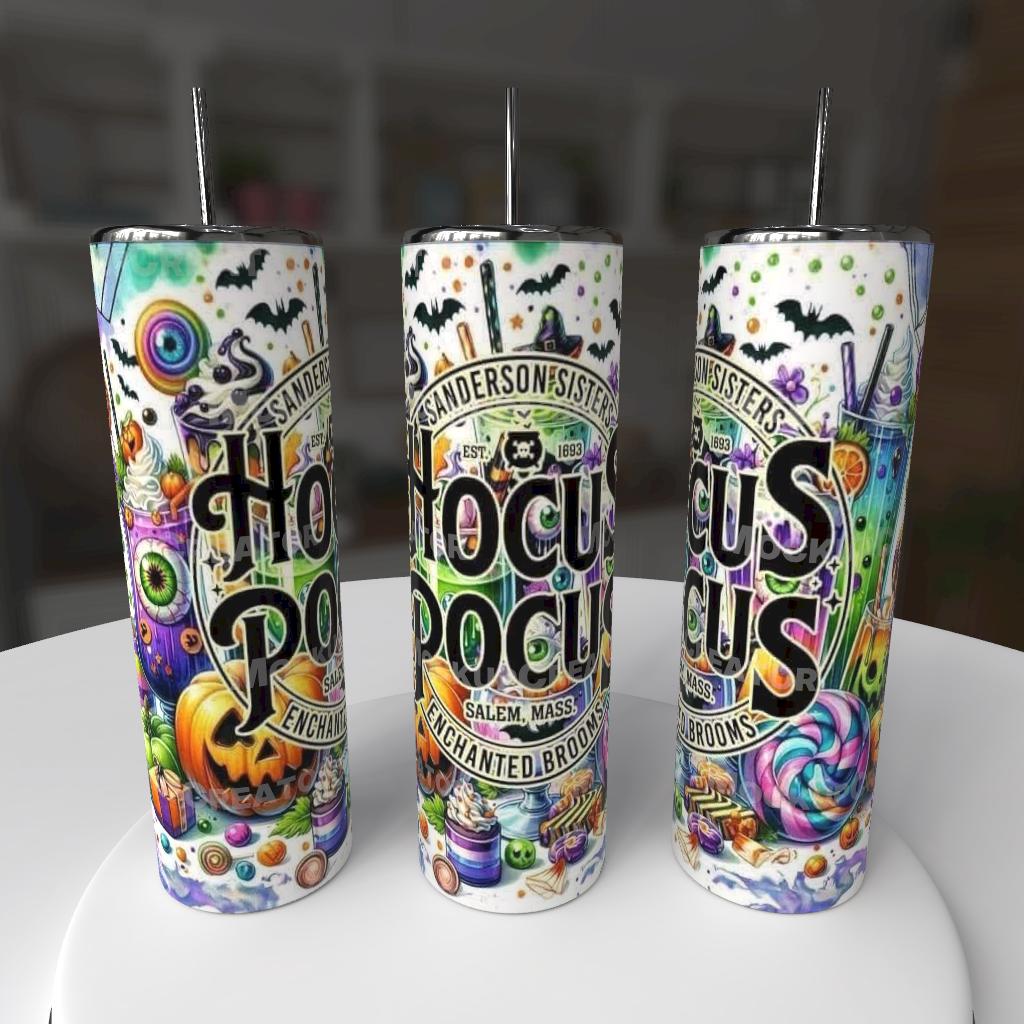 Hocus Pocus Sanderson Sisters 20oz Stainless Steel Tumbler - colorful Salem Mass Est 1693 Enchanted Brooms design