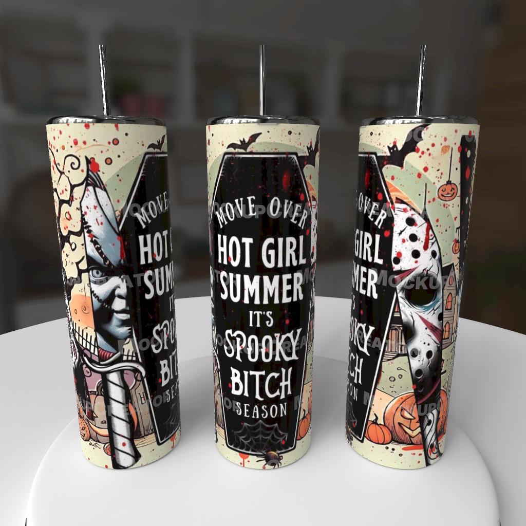 Move Over Hot Girl Summer It's Spooky Bitch Season 20oz Tumbler - blood splatter spider web design
