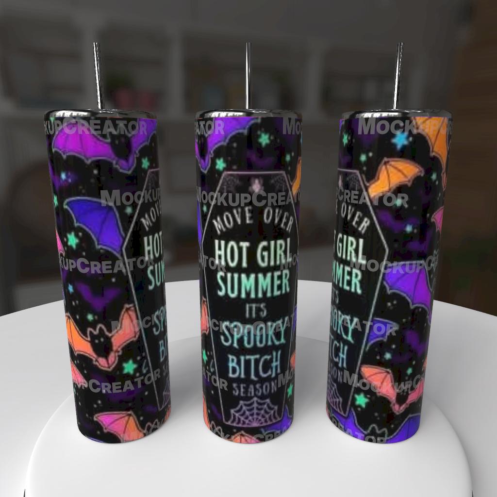 Move Over Hot Girl Summer It's Spooky Bitch Season 20oz Tumbler - neon rainbow pumpkin design