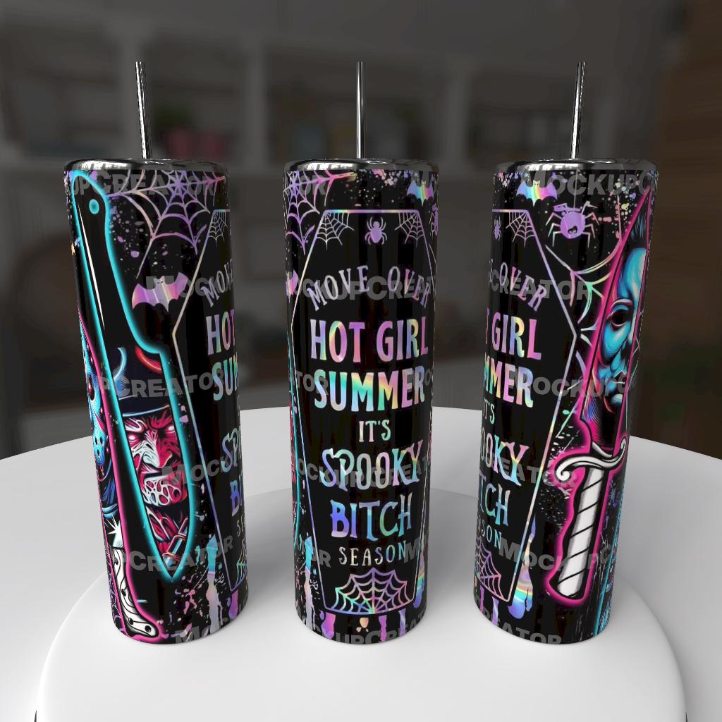 Move Over Hot Girl Summer It's Spooky Bitch Season 20oz Tumbler - floral horror Freddy Jason Pennywise design